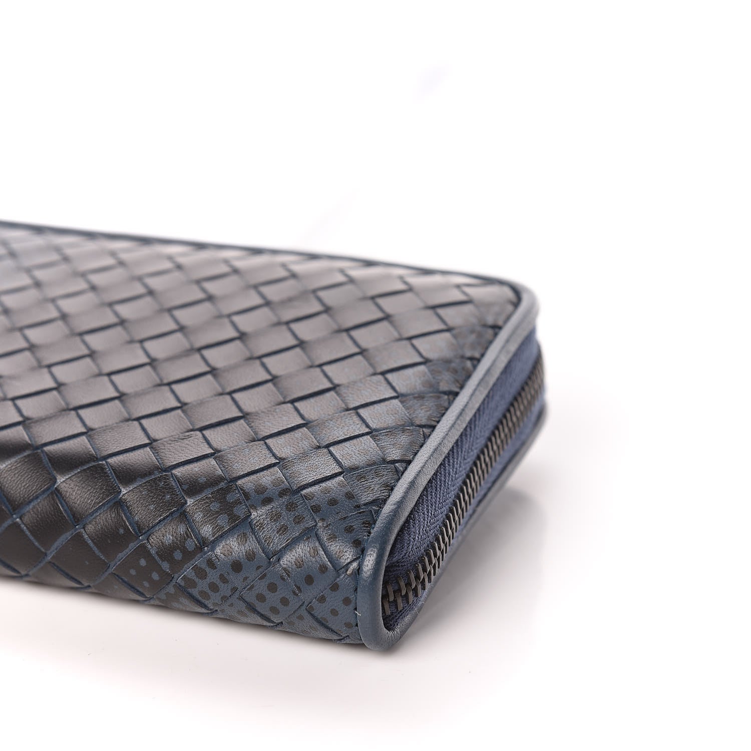 Bottega Veneta Nappa Intrecciato Gradient Spotted Zip Around Wallet Black Denim 6 of 10