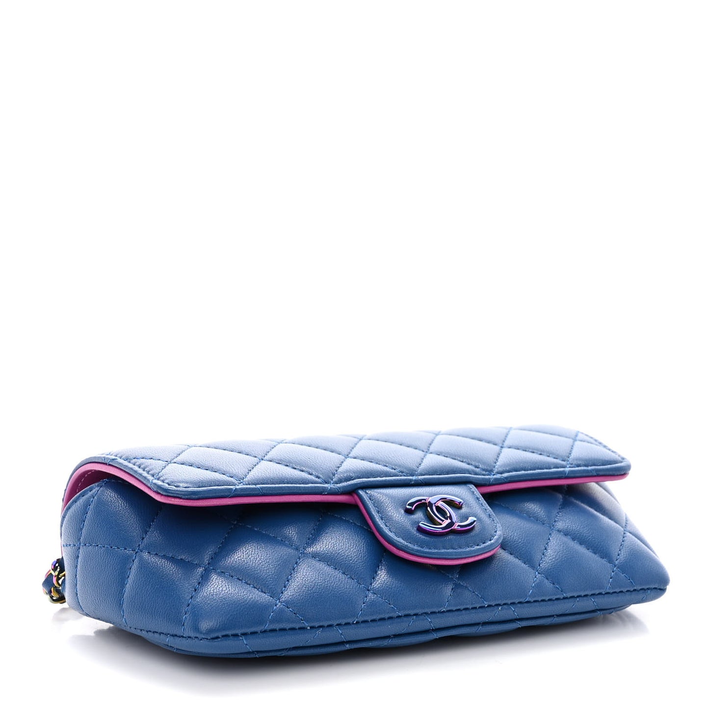 Lambskin Quilted Glasses Case with Chain Dark Blue