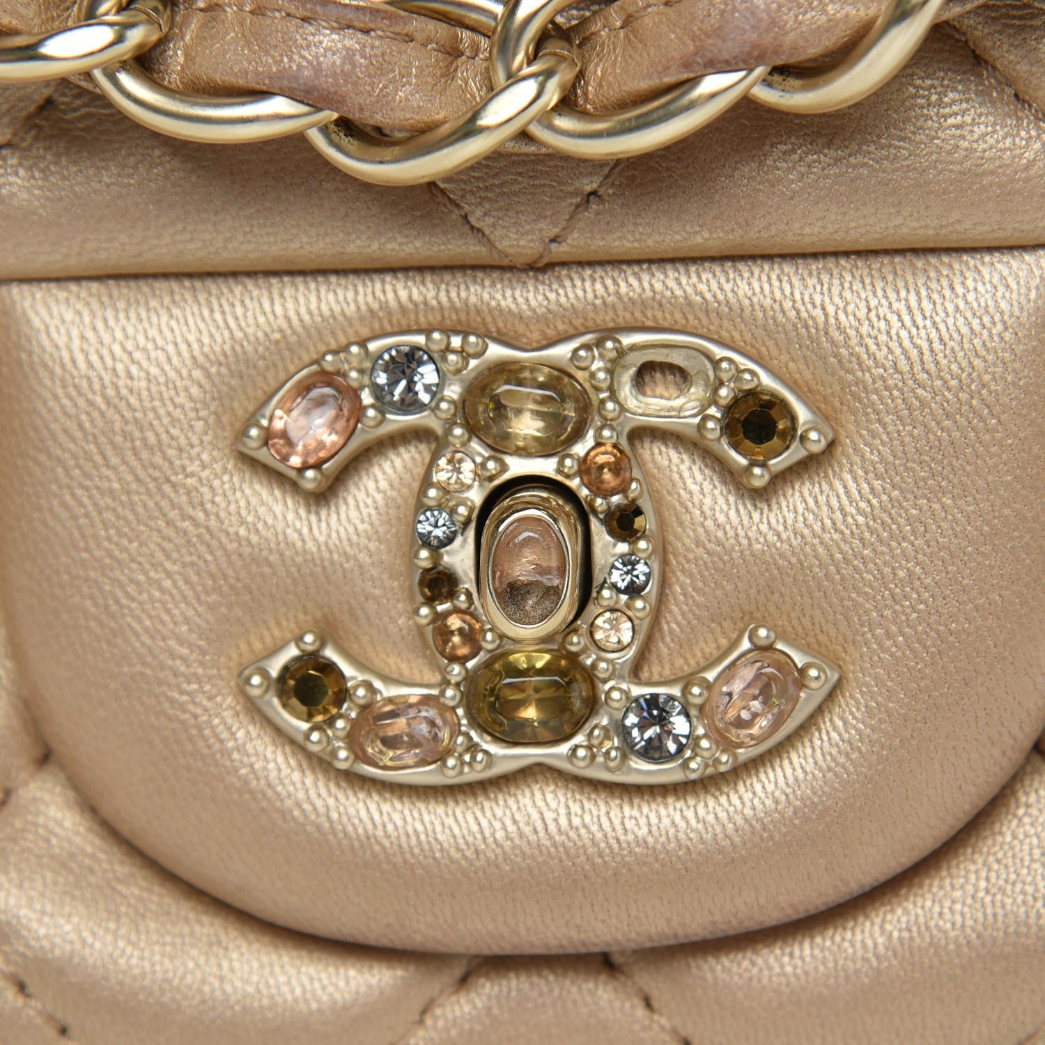 Chanel Metallic Lambskin Quilted Medium Precious Jewel Single Flap Gold 15 of 17