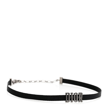 Christian Dior Grosgrain Ribbon Dior Logo Choker Necklace Black 1 of 5