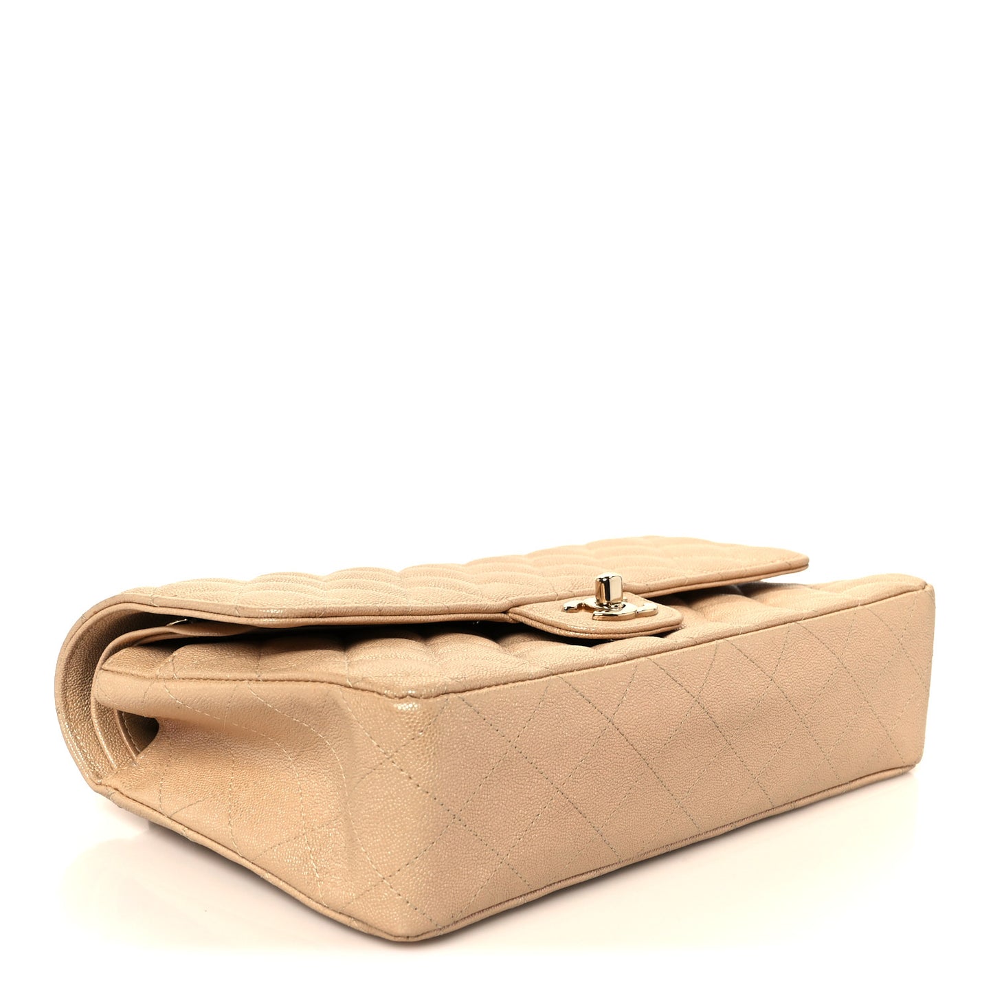 Iridescent Caviar Quilted Medium Double Flap Beige