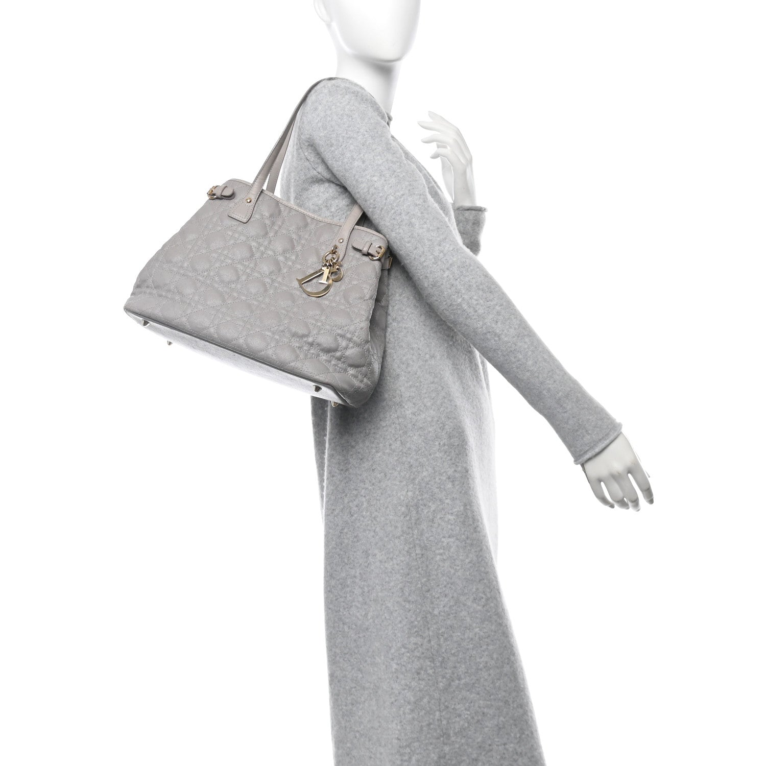 Christian Dior Coated Canvas Cannage Small Panarea Tote Grey 2 of 16