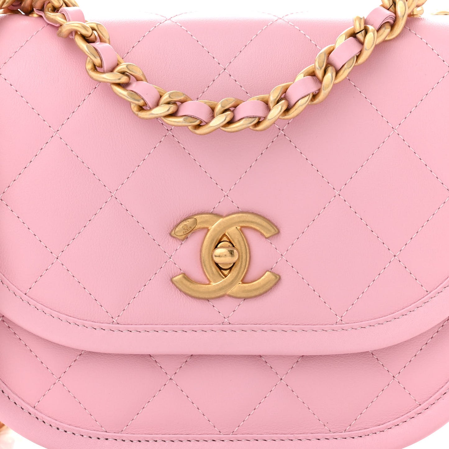 Calfskin Quilted Small Messenger Flap Pink