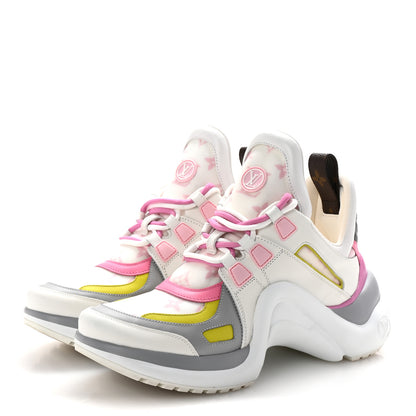 Louis Vuitton Calfskin Technical Nylon LV Archlight Sneakers 39 White Pink Yellow 4 of 10