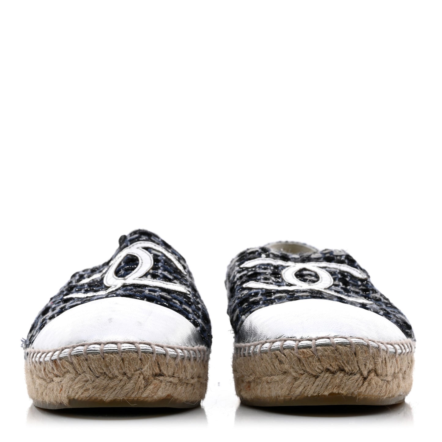 Metallic Tweed Lambskin CC Espadrilles 40 Blue Black Silver