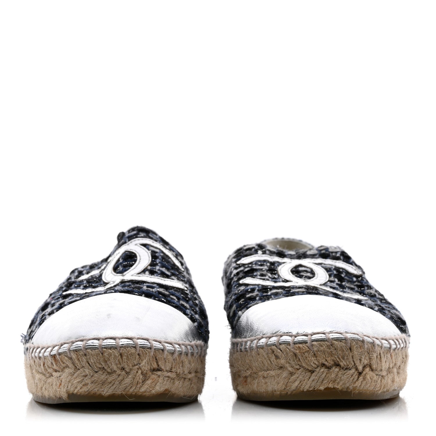 Chanel Metallic Tweed Lambskin CC Espadrilles 40 Blue Black Silver 2 of 9