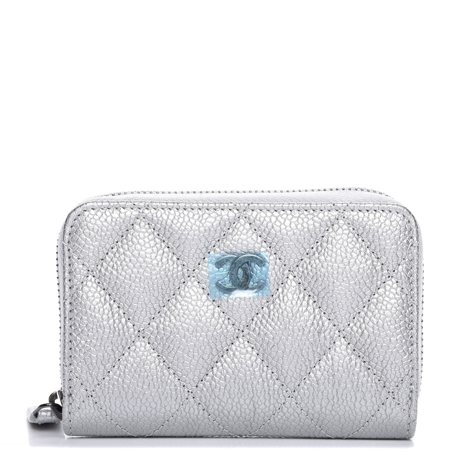 Chanel Metallic Caviar Quilted Zip Coin Purse Silver 1 of 8