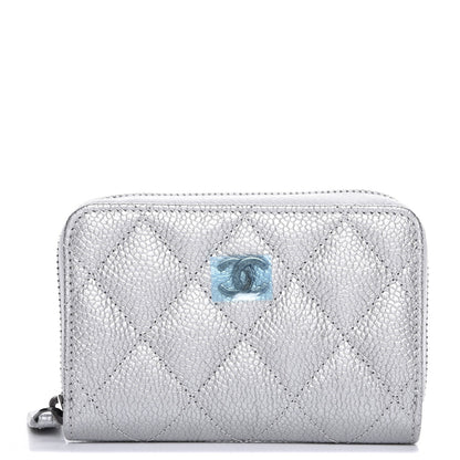 Chanel Metallic Caviar Quilted Zip Coin Purse Silver 1 of 8