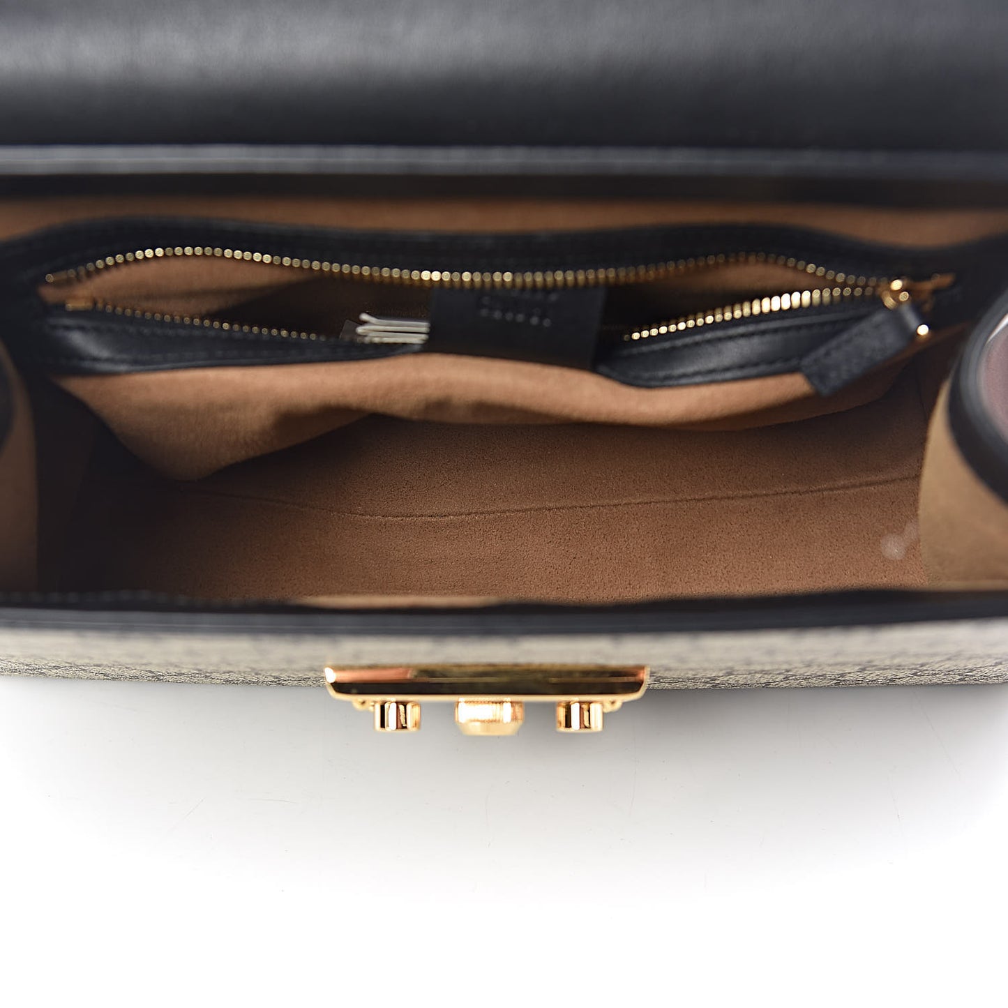 GG Supreme Monogram Calfskin Small Padlock Top Handle Bag Beige Black Cuir