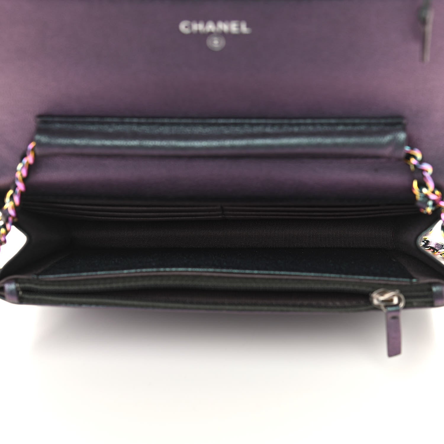 Chanel Iridescent Goatskin Quilted Wallet On Chain WOC Purp 4 of 9