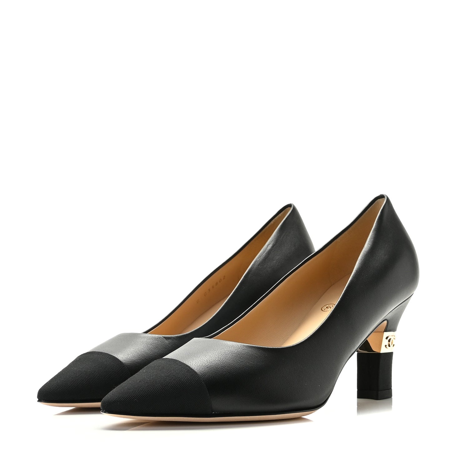 Lambskin Grosgrain Cap Toe CC Pumps 36.5 Black
