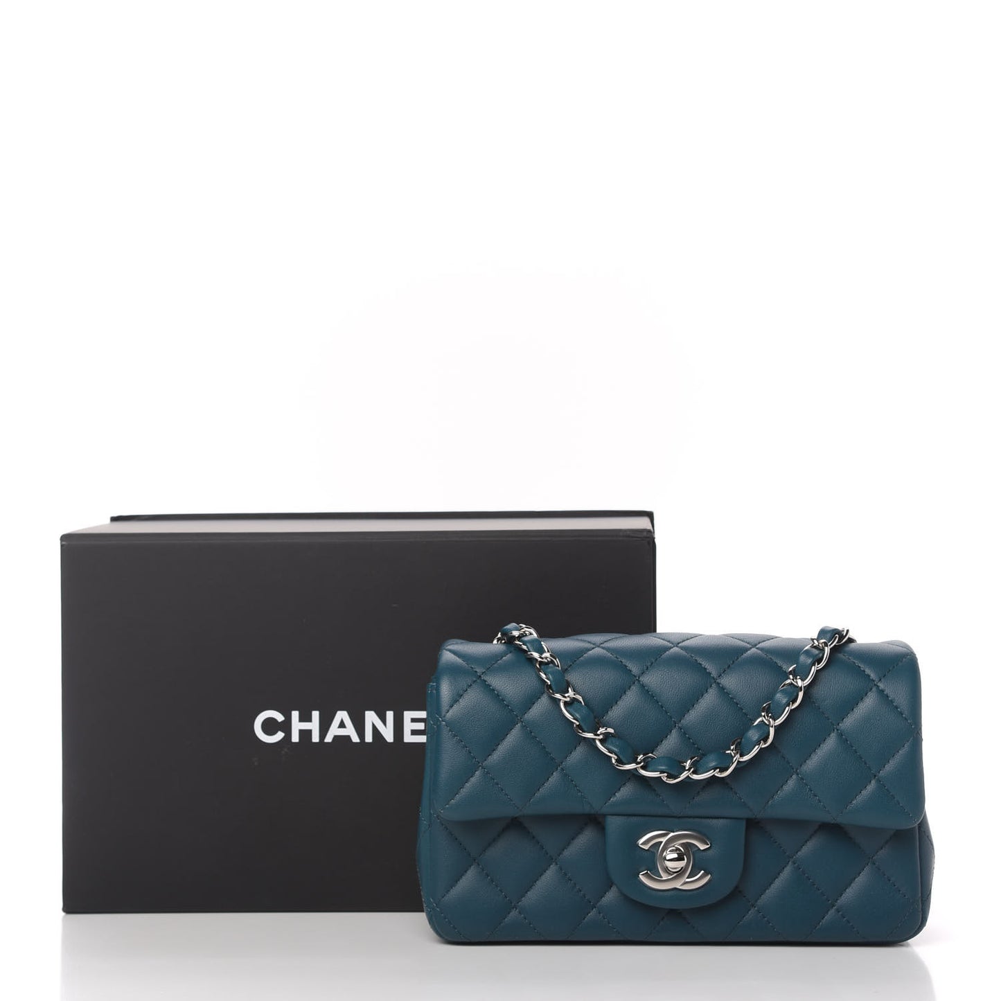 Lambskin Quilted Mini Rectangular Flap Dark Blue