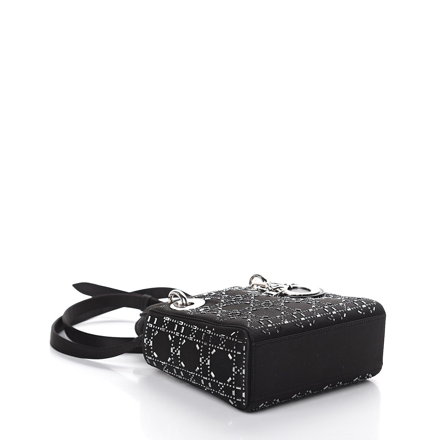 Satin Crystal Cannage Mini Lady Dior Black