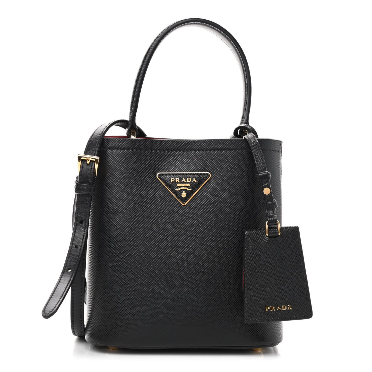 Saffiano Cuir Small Panier Bucket Bag Black Fuoco