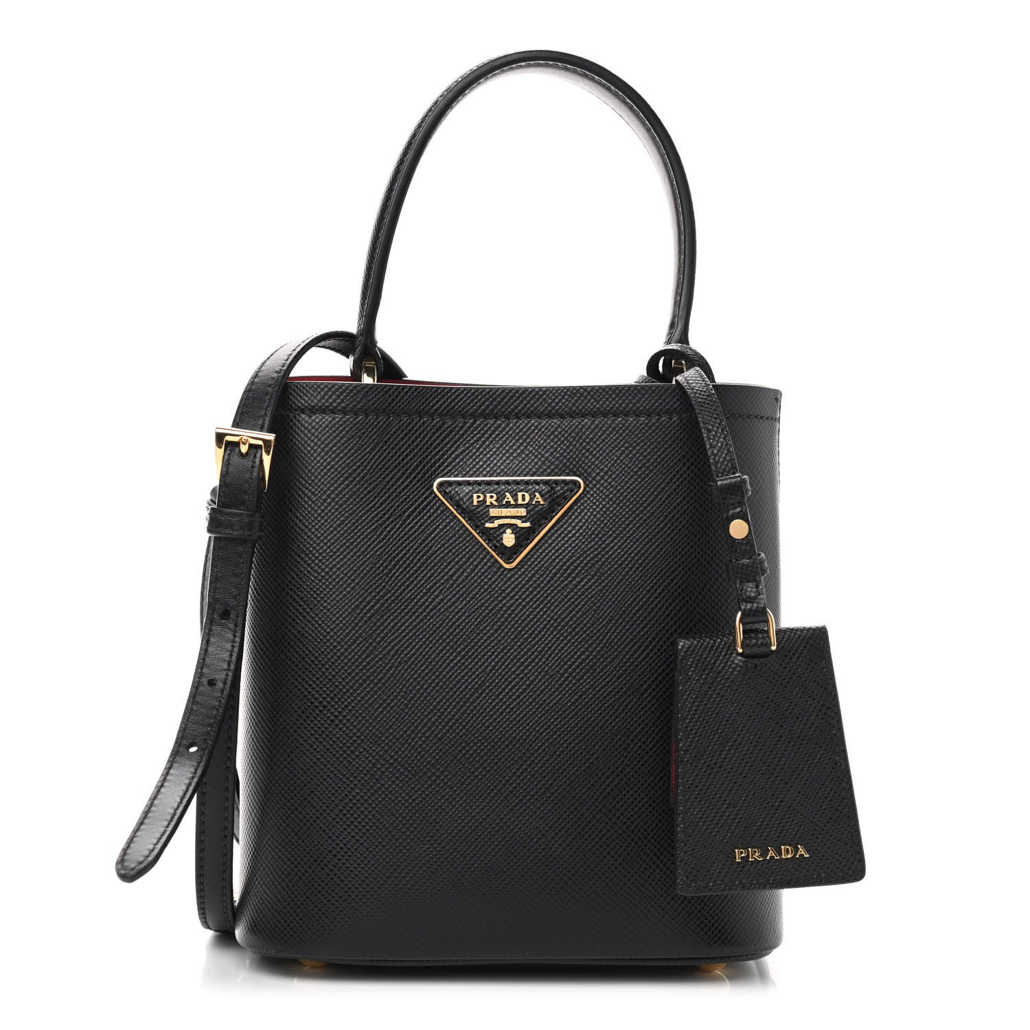 Prada Saffiano Cuir Small Panier Bucket Bag Black Fuoco 1 of 18