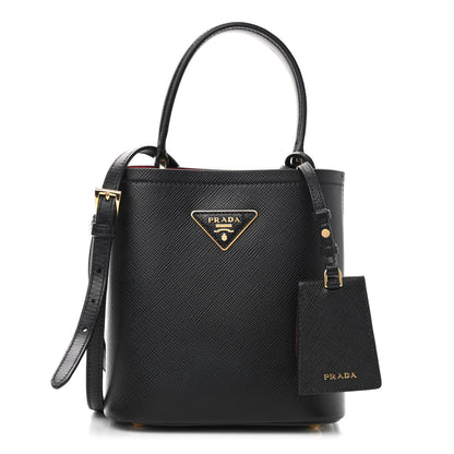 Prada Saffiano Cuir Small Panier Bucket Bag Black Fuoco 1 of 18