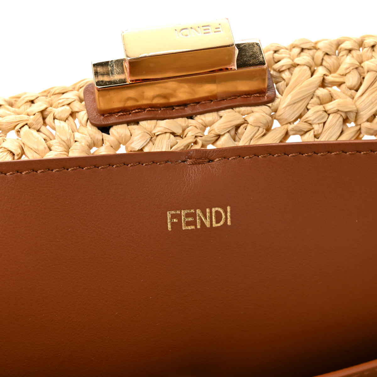 Raffia Effect Woven Large Fendi Way Tote Beige