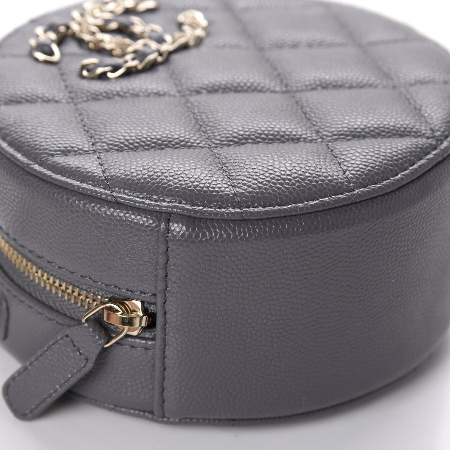 Chanel Caviar Quilted French New Wave Round Clutch With Chain Grey 5 of 10
