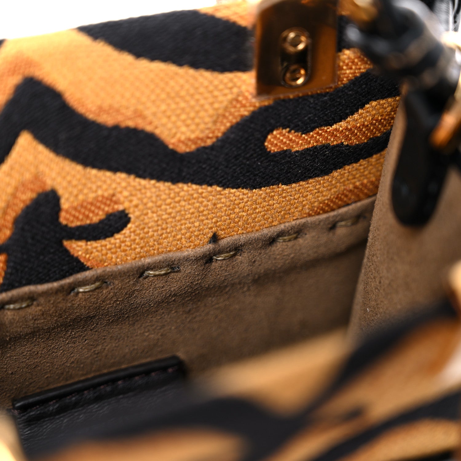 Fendi Canvas Vitello King Chinese New Year Tiger Embroidered Fendi Sunshine Shopper Tote Black Dark Yellow 10 of 12