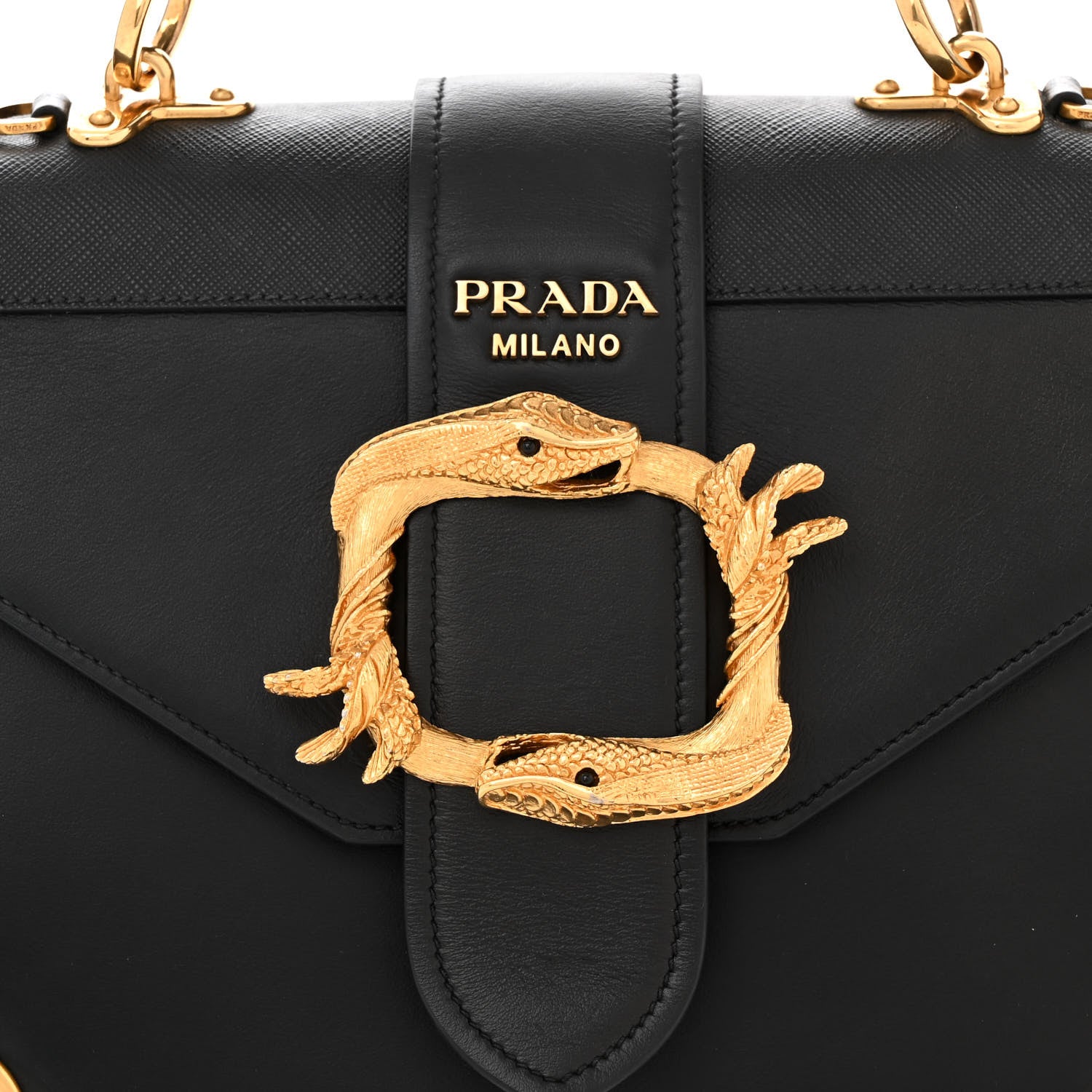 Prada City Calf Saffiano Animalier Top Handle Bag Black 8 of 11