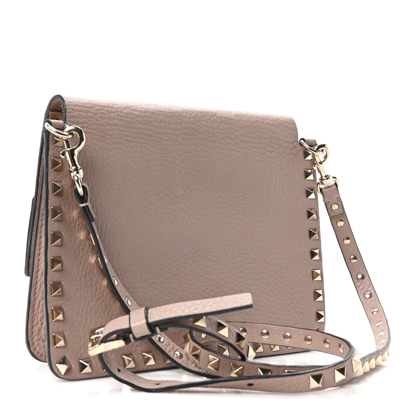 Grained Calfskin Small Rockstud Flap Crossbody Bag Poudre