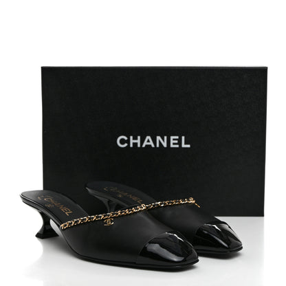 Chanel Lambskin Patent Cap Toe Chain Mule 39.5 Black 9 of 9