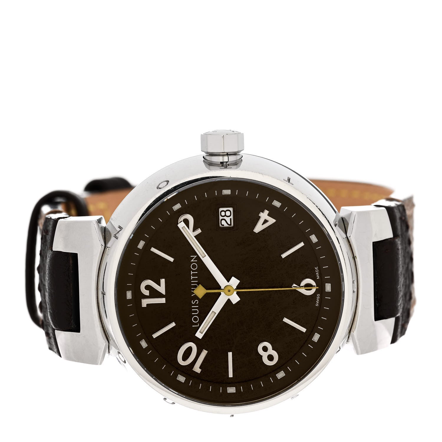 Louis Vuitton Stainless Steel Monogram 34mm Tambour Quartz Watch Brown 2 of 5