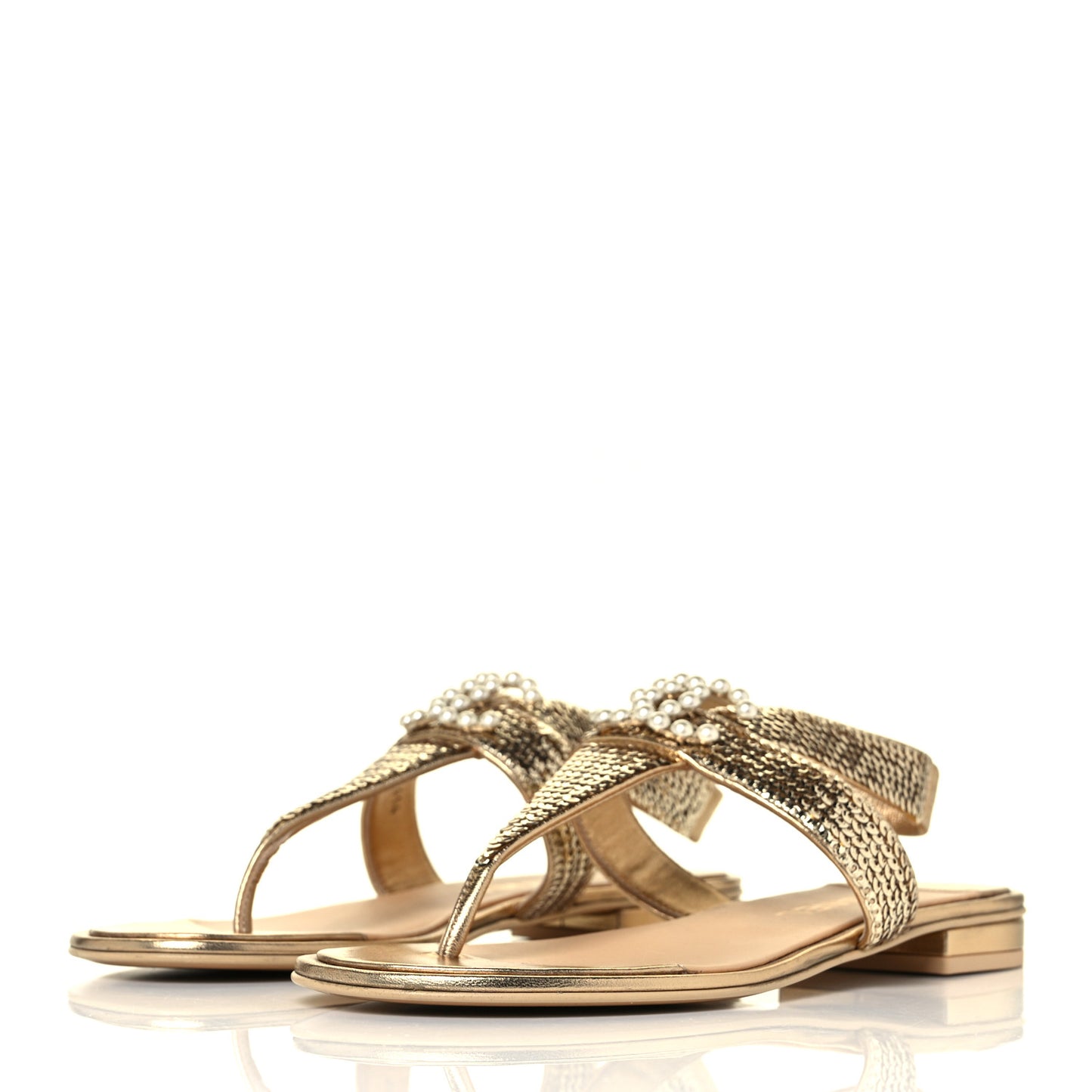 Sequin Pearl CC Thong Sandals 38.5 Gold