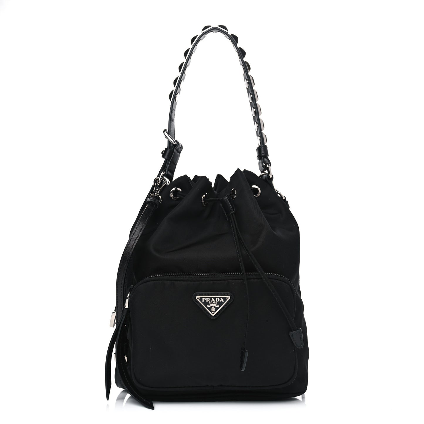 Tessuto Nylon Studded New Vela Mini Bucket Crossbody Bag Black Fuoco