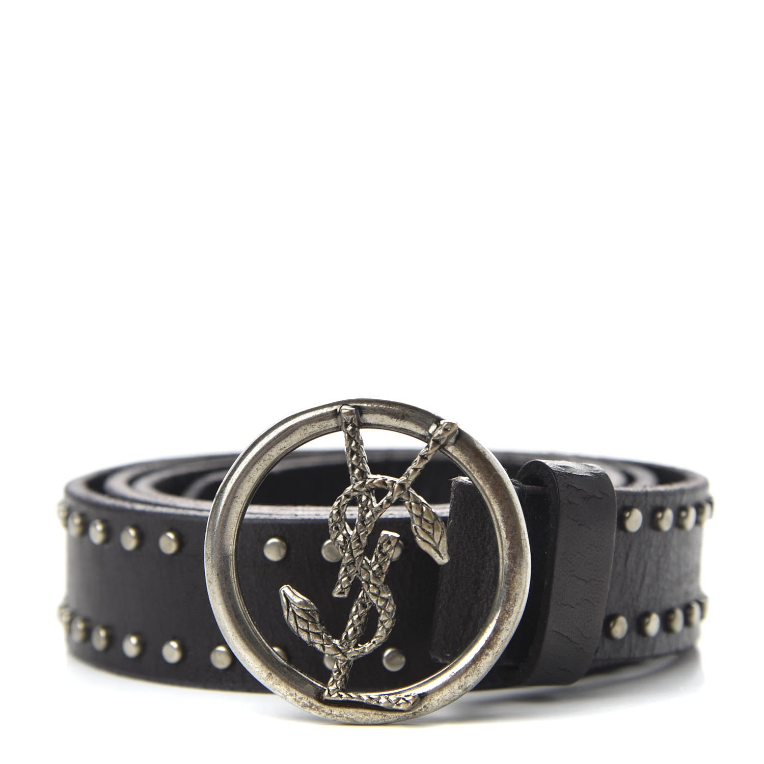 Saint Laurent Calfskin Studded Monogram Belt 85 34 Black 1 of 5