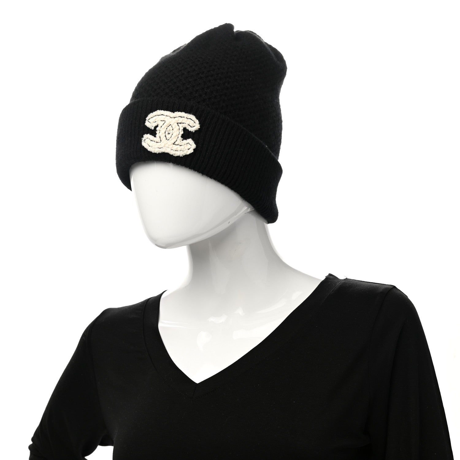 Chanel Cashmere CC Logo Beanie Hat Black 2 of 4