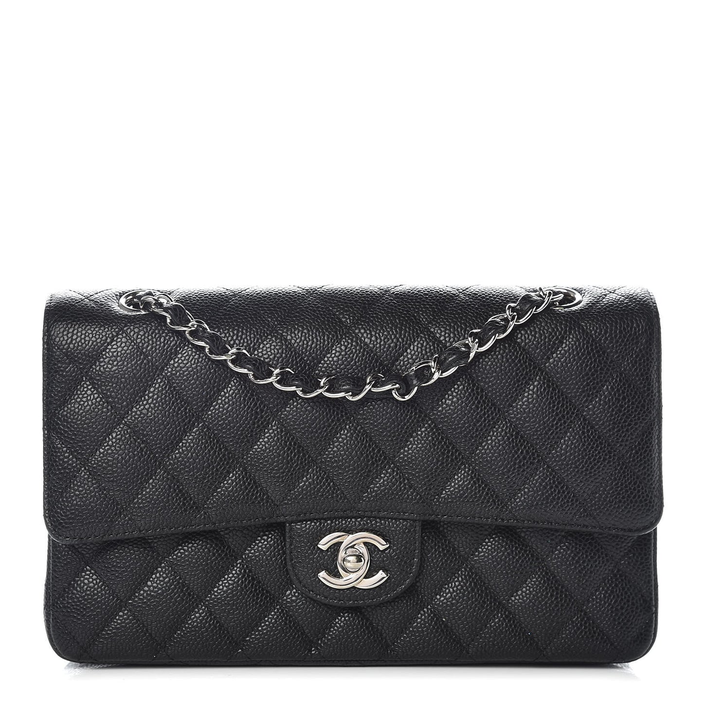 Caviar Quilted Medium Double Flap Black