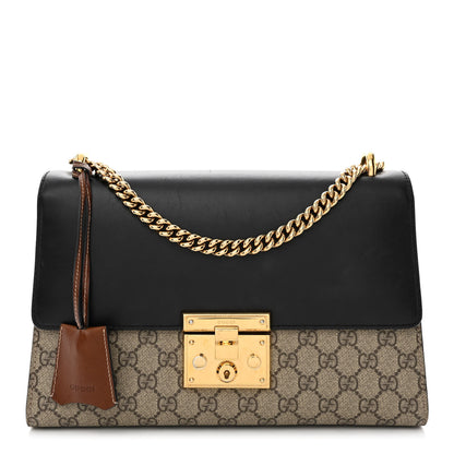 Gucci GG Supreme Monogram Calfskin Medium Padlock Shoulder Bag Beige Black Cuir 1 of 16