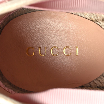 Gucci Canvas Grossgrain Embroidered Judit Ankle Wrap Platform 35/120mm Espadrille Wedges 39 White Shell 7 of 8