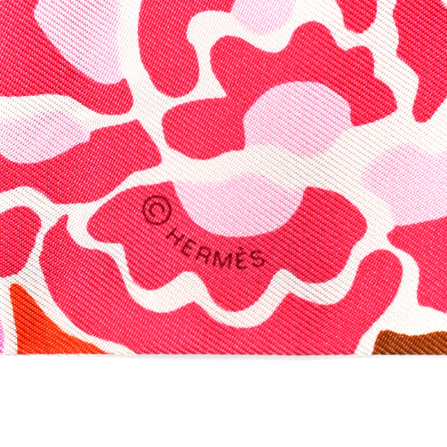Hermes Silk Bingata Twilly Fuchsia Corail Brun 3 of 5