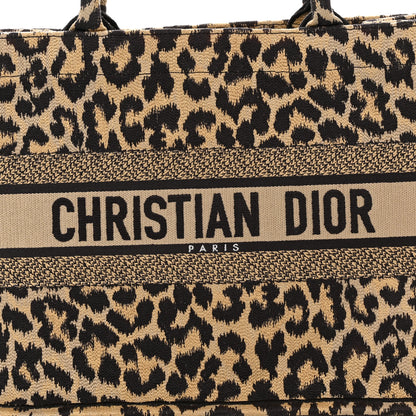 Christian Dior Canvas Mizza Embroidered Medium Leopard Book Tote Beige 8 of 10