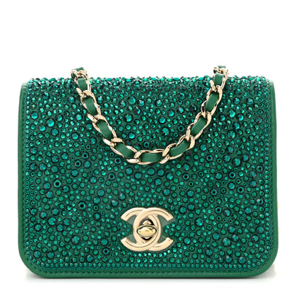Chanel Lambskin Crystal Diamante Clutch With Chain Green 1 of 11