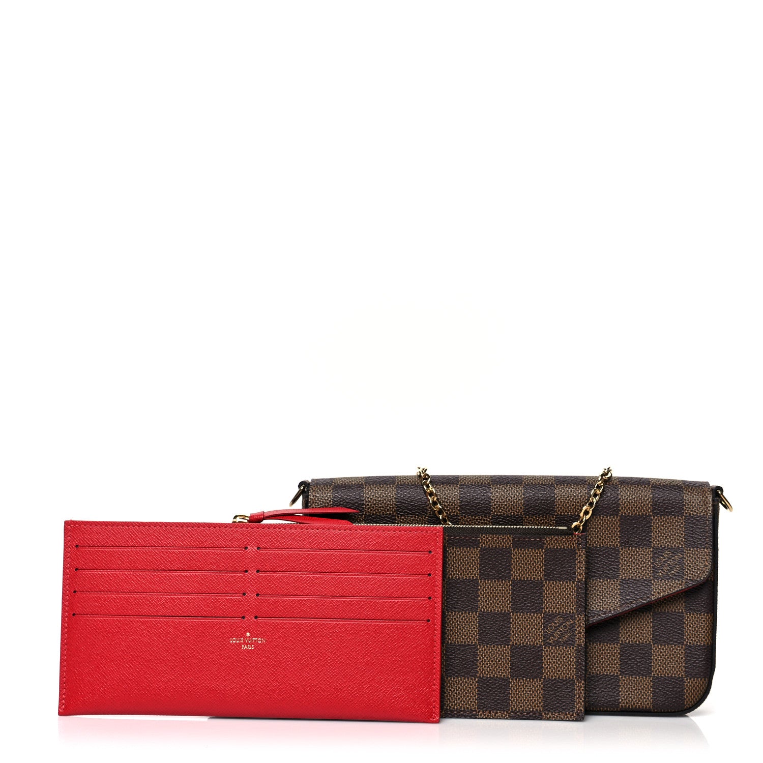 Louis Vuitton Damier Ebene Pochette Felicie Chain Wallet 1 of 12