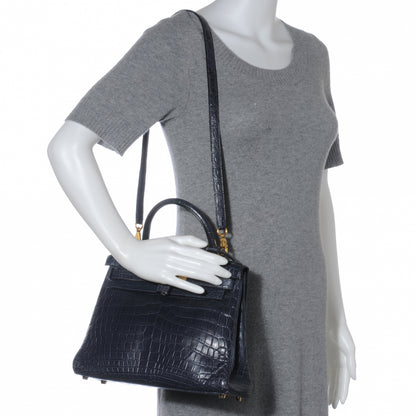 Hermes Matte Niloticus Crocodile Kelly 28 Bleu Indigo 3 of 9