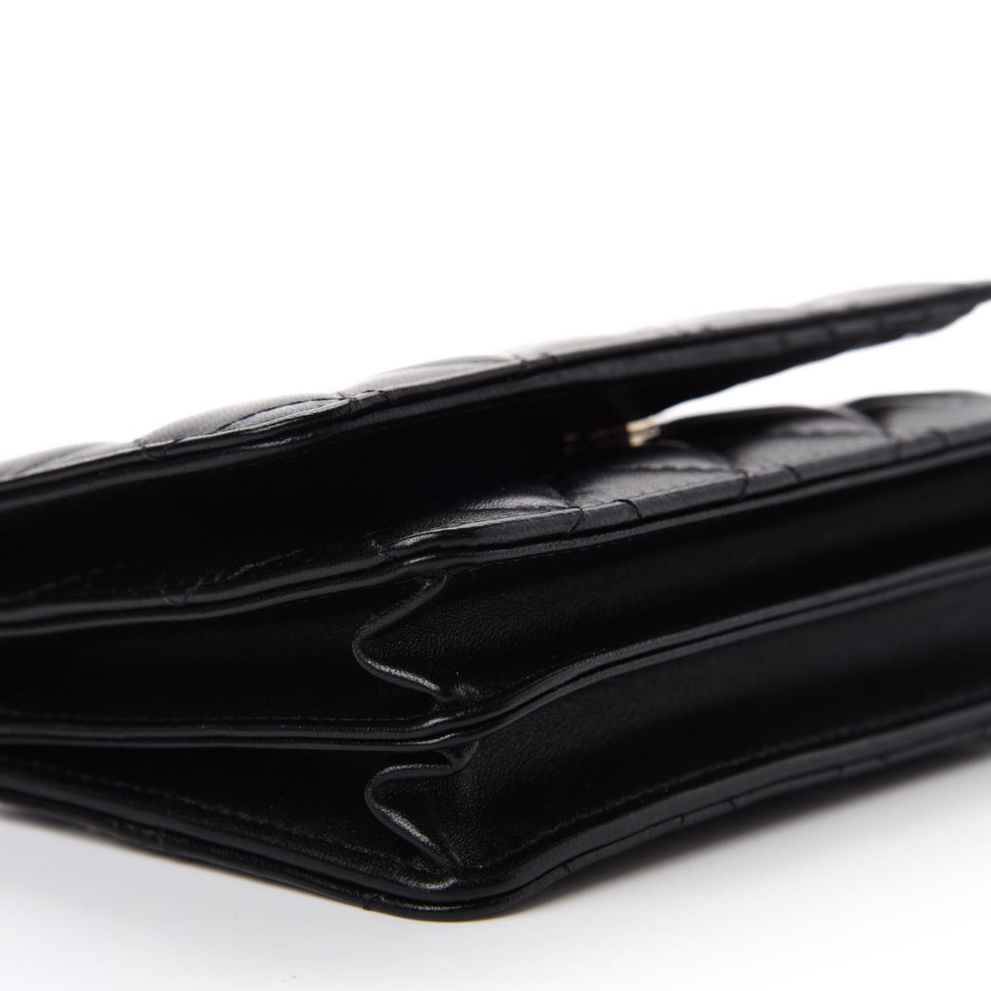 Lambskin Quilted Mini Camellia Bow Wallet On Chain WOC Black