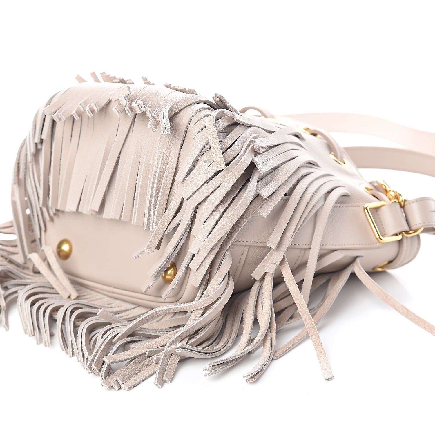 Saint Laurent Calfskin Small Emmanuelle Fringe Bucket Bag Vintage White 8 of 9