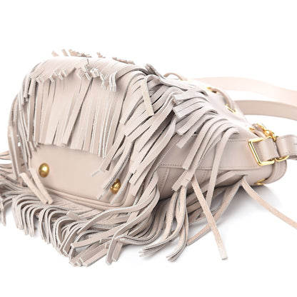 Saint Laurent Calfskin Small Emmanuelle Fringe Bucket Bag Vintage White 8 of 9