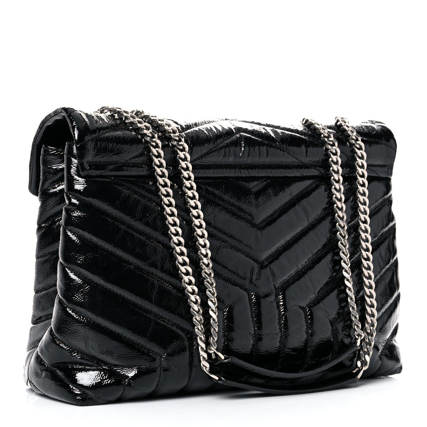 Patent Y Quilted Monogram Medium Loulou Chain Satchel Black