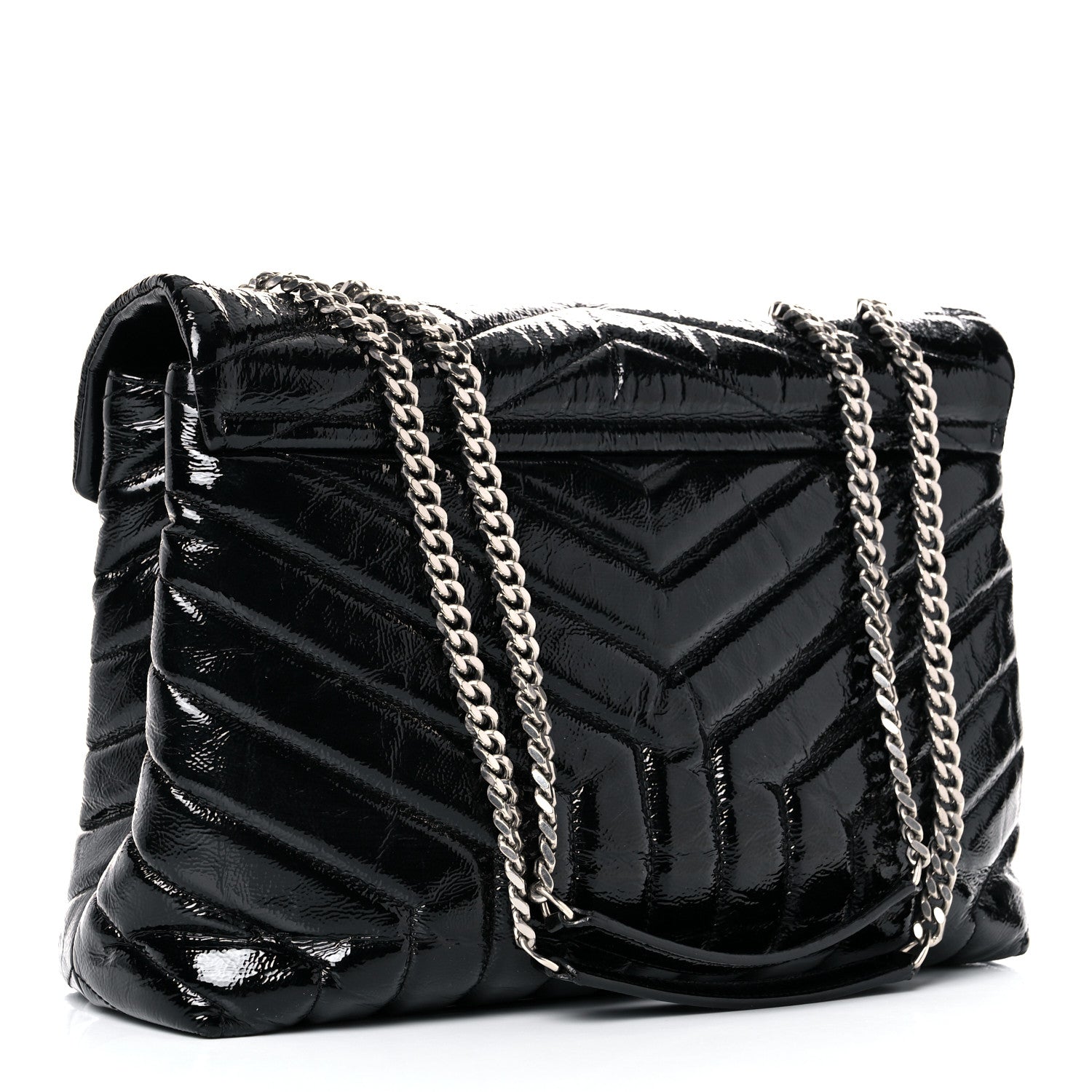 Saint Laurent Patent Y Quilted Monogram Medium Loulou Chain Satchel Black 3 of 17