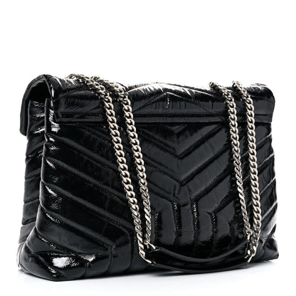 Saint Laurent Patent Y Quilted Monogram Medium Loulou Chain Satchel Black 3 of 17