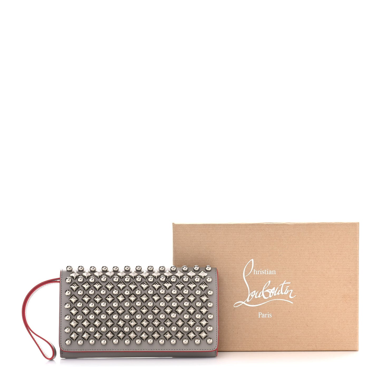 Calfskin Macaron Studded Flap Wallet Grey