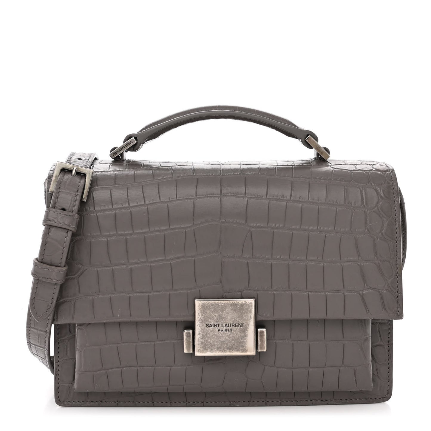 Calfskin Crocodile Embossed Medium Bellechasse Satchel Grey