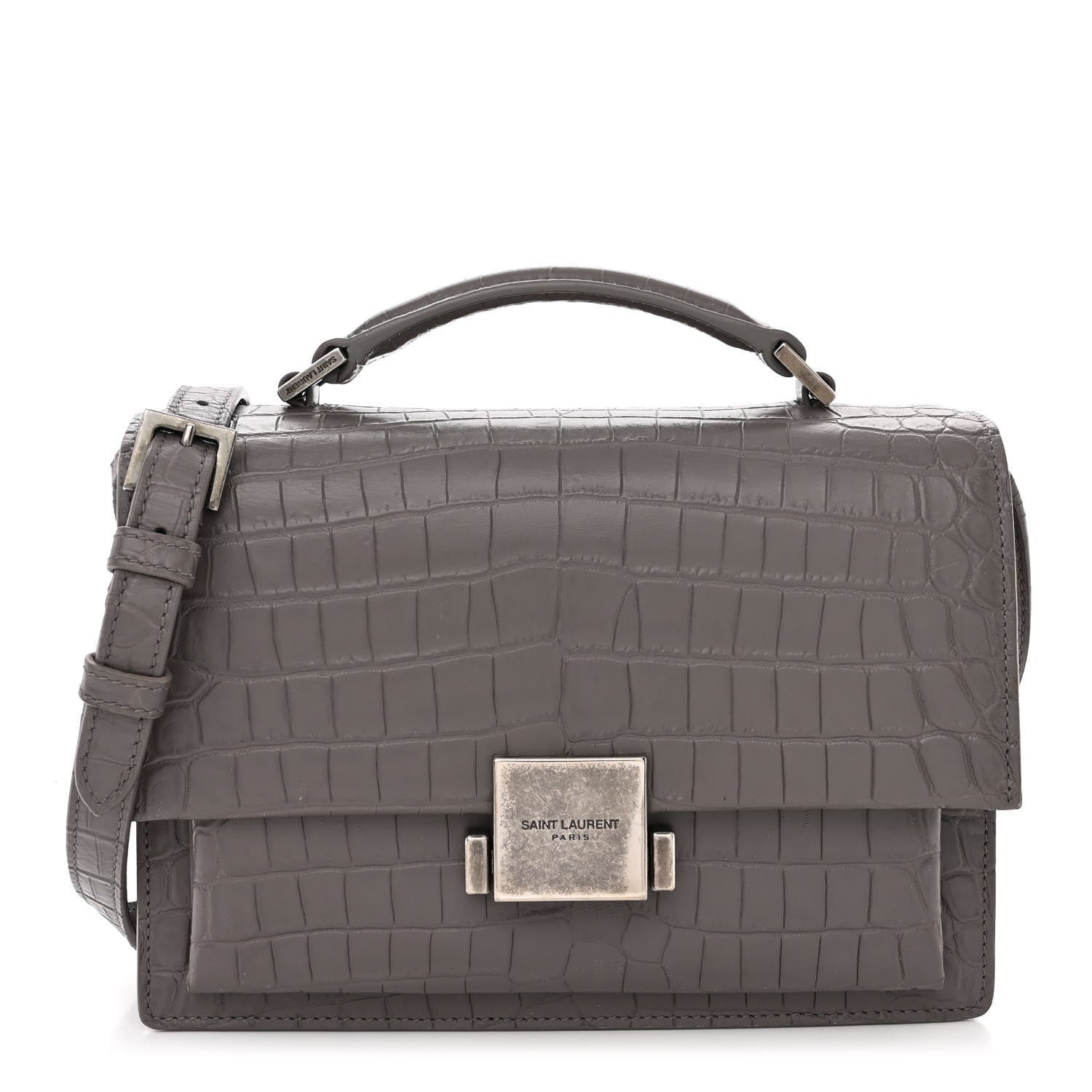 Saint Laurent Calfskin Crocodile Embossed Medium Bellechasse Satchel Grey 1 of 12
