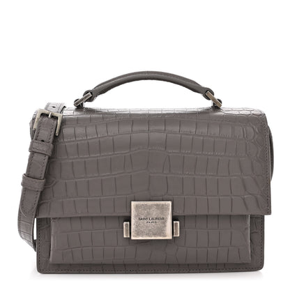 Saint Laurent Calfskin Crocodile Embossed Medium Bellechasse Satchel Grey 1 of 12