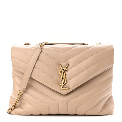 Saint Laurent Calfskin Y Quilted Monogram Medium Loulou Chain Satchel Dark Beige 1 of 9